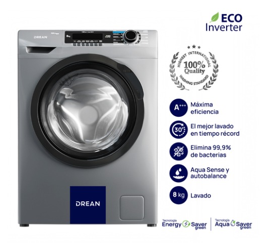 Lavarropas c. frontal 8kg 1400rpm Gris Drean